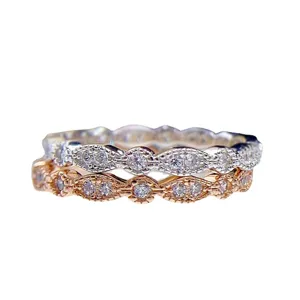 Anillos apilados de plata S925 con piedras brillantes, elegante joyería de boda vintage para mujer.
