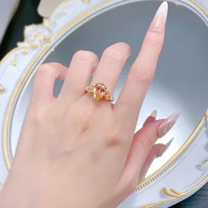 Exquisite S925 silver pear padparadscha ring, elegant daily wear gemstone jewelry detail.