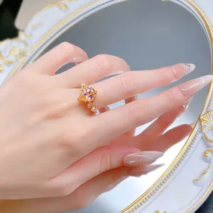 Exquisite S925 silver pear padparadscha ring detail showcase with sparkling accent stones.