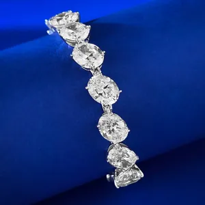 Detailed view of the luxurious S925 silver oval cut diamond tennis bracelet, stunning sparkle.