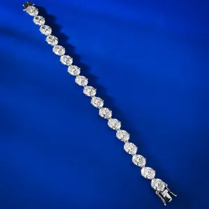 S925 silver oval diamond tennis bracelet detail shot, luxury fashion jewelry style for women.