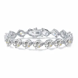 Luxury Alloy Silver Plated Oval Rhinestone Bracelet Shiny Geometric Tennis Chain Wrist Band Ornaments Birthday Present Unisex Jewelry