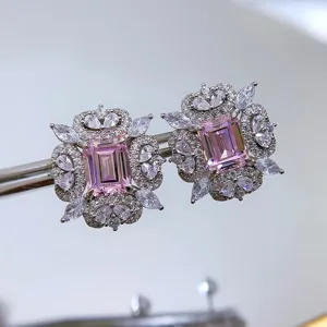Rosa smaragdschliff edelstein ohrstecker luxus silber zirkonia detailreiche ohrringe