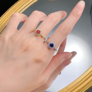 Anello alone in argento S925 placcato oro 5,0 mm rubino zaffiro rotondo dettaglio per tutti i giorni