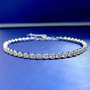 Minimalistische 925 Sterling Zilveren Strass Zandzetting Tennisarmband Helder Glanzend Rond Geometrisch Schakelarmband Sieraden Cadeau Voor Mannen Vrouwen