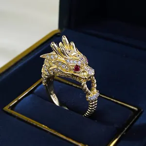 Atemberaubender vergoldeter Drachenring S925 Silber Zirkon Luxus Statement Schmuck