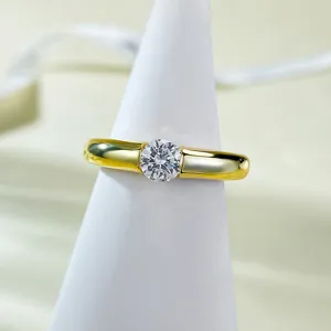 S925 zilver verguld 5,0mm gesimuleerde diamant ring Europese Amerikaanse minimalistische stijl