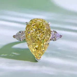 Bague en Argent Sterling 925 Zirconia Luxueuse Bague Trois Pierres Taille Poire pour Femme Bijoux