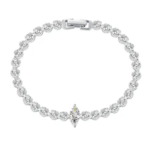 Elegante Braccialetto in Argento Sterling 925 Geometrico Fiore Strass Braccialetto Splendente Fila Diamanti Tennis Catena Braccialetto per Donna Gioielli Regalo