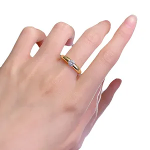Verguld Zilveren Solitair Ring 5.0mm Zirkonia Minimalistische Sieraden Hoofdaanzicht