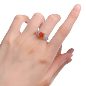 S925 silver oval sunset orange high carbon diamond ring for women daily wear jewelry