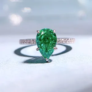Anello in Argento Sterling S925 Taglio a Pera da Donna Strass Goccia d'Acqua Verde Viola Cristallo Anello Moda Ins Gioielli