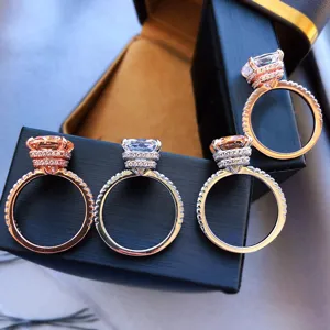 Ensemble de bagues en diamant simulé, pierres taille coussin étincelantes pour femmes.