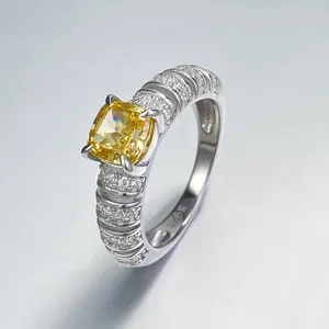 Elegant 925 sterling silver cushion yellow diamond ring luxury women fine jewelry piece