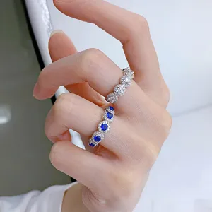 Stunning S925 silver ring featuring sparkling simulated diamonds and blue stones for daily wear.