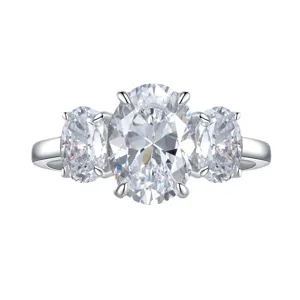 Anillo de compromiso ovalado de tres piedras de plata S925 joyería de boda brillante