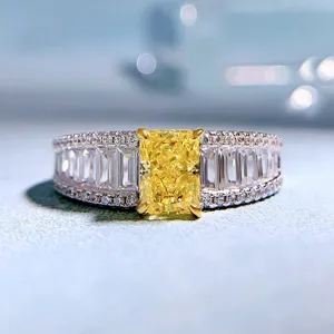 Luxuriöser 925 Sterlingsilber Radiant-Schliff Gelber Zirkonia Ring Für Damen Europäischer Amerikanischer Stil Eingelegter Hochkarätiger Diamant Fingerring Schmuck Geschenk