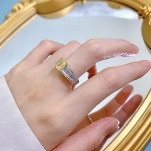 Radianter gelber Diamant Ring 925 Silber Luxus Verlobungsring Statement Schmuck Damen