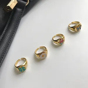 S925 Sterling Silber Offener Ring Für Damen Bunte Emaille Kleeblatt Gänseblümchen Tulpe Schmetterling Verstellbare Mode Schmuck