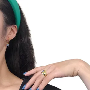Koreanischer Stil S925 Silber bunte Emaillierte Schmetterling Ohrringe Ring Set Hauptansicht.