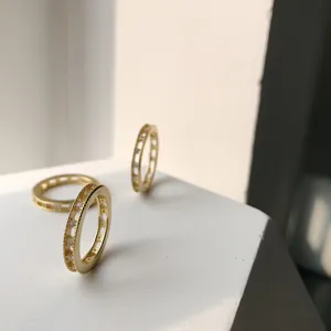 Detail view of S925 silver gold-plated star diamond fashion ring, minimalist aesthetic design.