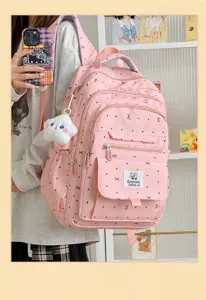 Zaino donna pois fiocco rosa carino studentessa borsa scolaretta tempo libero viaggio