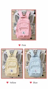 Dettagli zaino carino con fiocco e pois, borsa scolare fresca per studenti in vari colori.