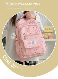 Zaino da donna con stampa a pois e fiocco rosa, elegante e grazioso zaino scolastico per il college.