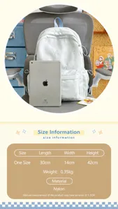 Lightweight student backpack with cute bow embroidery, casual nylon school bag size 30x14x42cm.