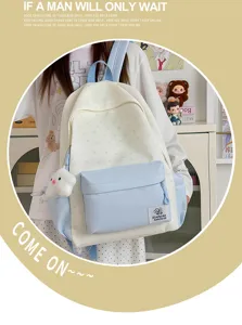 Detailed view of the cute Japanese style star print student backpack, casual and lightweight.