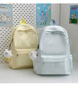 Korean style student backpack cute bow embroidery casual lightweight school bag daypack
