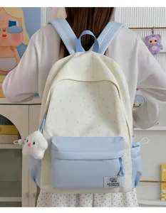 Japanese minimalist star print student backpack, fresh casual lightweight large capacity school bag.