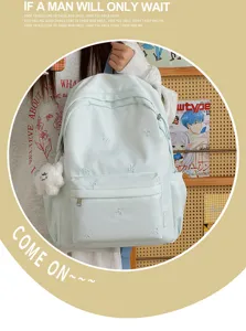 Korean fresh student backpack simple solid color bow double shoulder casual daily use bag