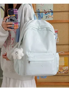 Korean style fresh student backpack minimalist solid color bow casual daily use bag.