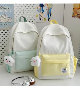 Japanese minimalist star print student backpack detail showing casual college style school bag.