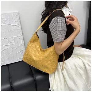 Woven leather underarm shoulder bag, stylish casual large capacity daily detail view