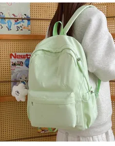 Korean style fresh student backpack minimalist solid color bow double shoulder bag casual daily use.
