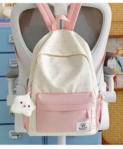 Japanese style sweet star print student backpack, casual lightweight large capacity school bag.