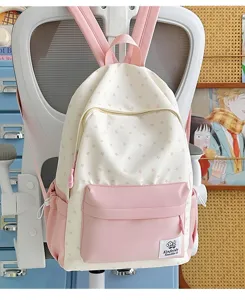 Japanese minimalist star print student schoolbag casual lightweight pink white backpack for teens