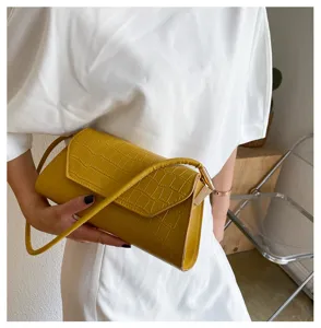 Gelbe Kroko-Muster PU Leder Baguette Umhängetasche für Damen schicke Handtasche.