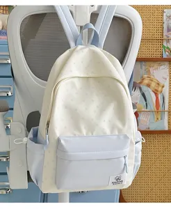 Japanese style cute star print student backpack, large capacity casual lightweight school bag.