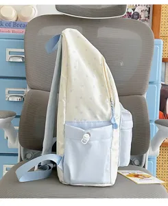 Japanese minimalist star print student backpack, casual lightweight large capacity school bag.