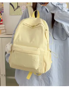 Korean style fresh student school backpack simple solid color bow lightweight casual backpack