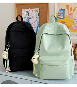 Minimalist canvas school backpack large capacity student bookbag with cute pendant