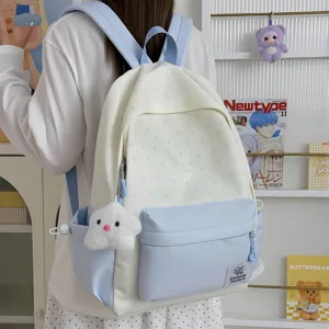 Japanese minimalist star print student backpack, casual lightweight large capacity schoolbag.