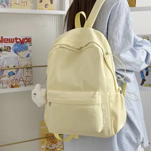 Korean style cute student backpack with bow embroidery solid color school bag for teens
