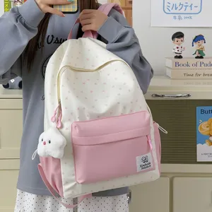 Japanese minimalist star print student backpack, fresh casual lightweight large capacity bag.