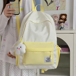 Japanese style minimalist star print student backpack, fresh casual lightweight large capacity.