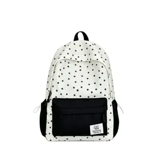 Minimalist star print student backpack, casual lightweight large capacity school bag for daily use.
