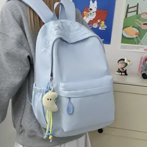 Women Large Capacity Embroidered Nylon Schoolbag Urban Minimalist Travel Backpack For High School Students Durable Daypack